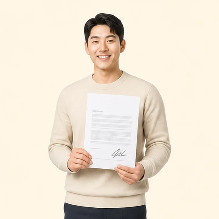 전기차 장기렌트 서면 견적서를 들고 있는 고객